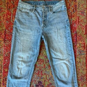 Free People We the Free light wash denim jeans with raw hem